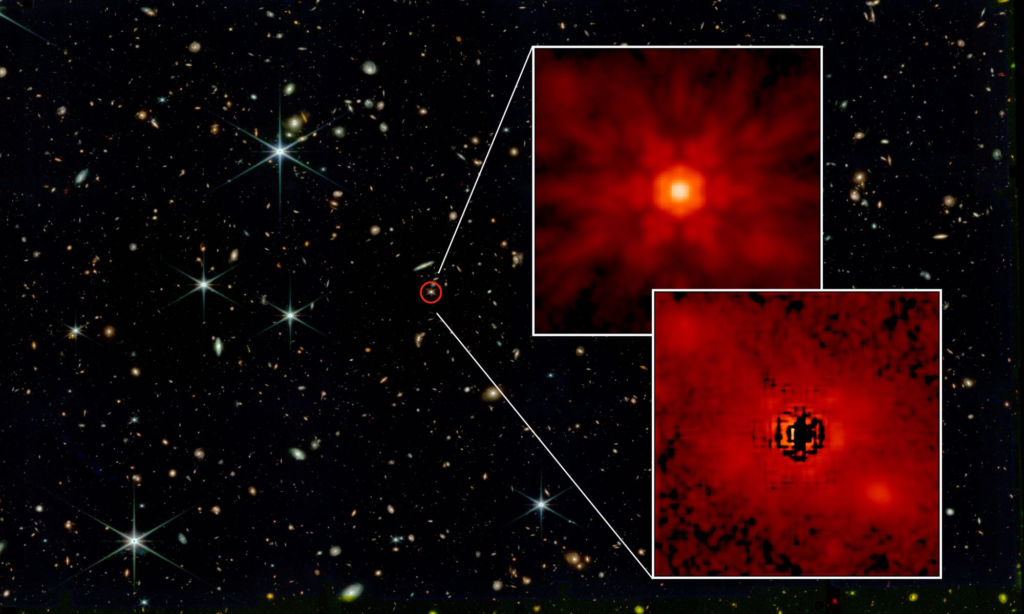 Astronomers using the James Webb Space Telescope have separated the light of a quasar from the light of its surrounding stars, offering unprecedented insight into how the universe's oldest black holes grew.